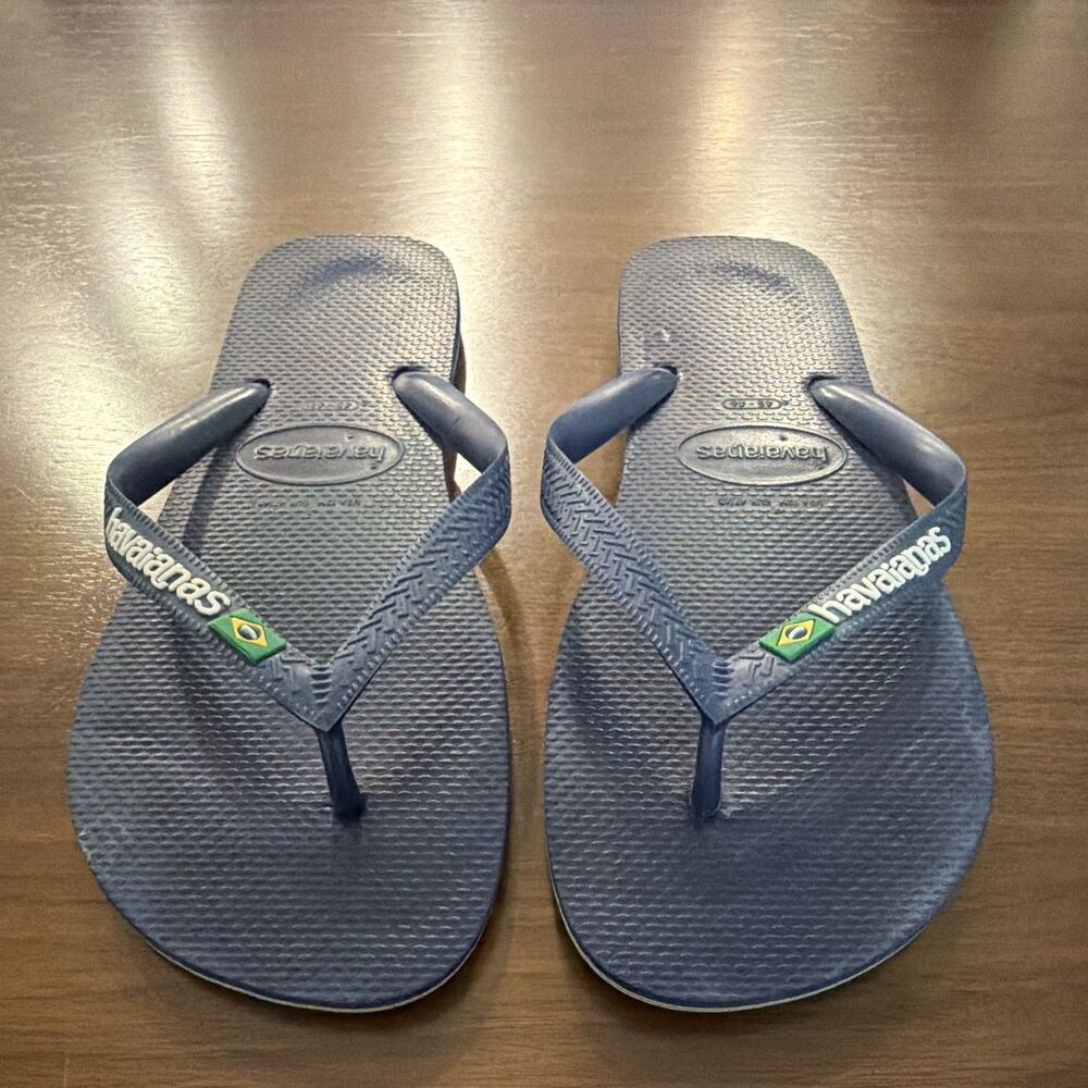 Havaianas Men’s Us13 Blue Rubber Logo Thong Flip Flop Sandal Slip On